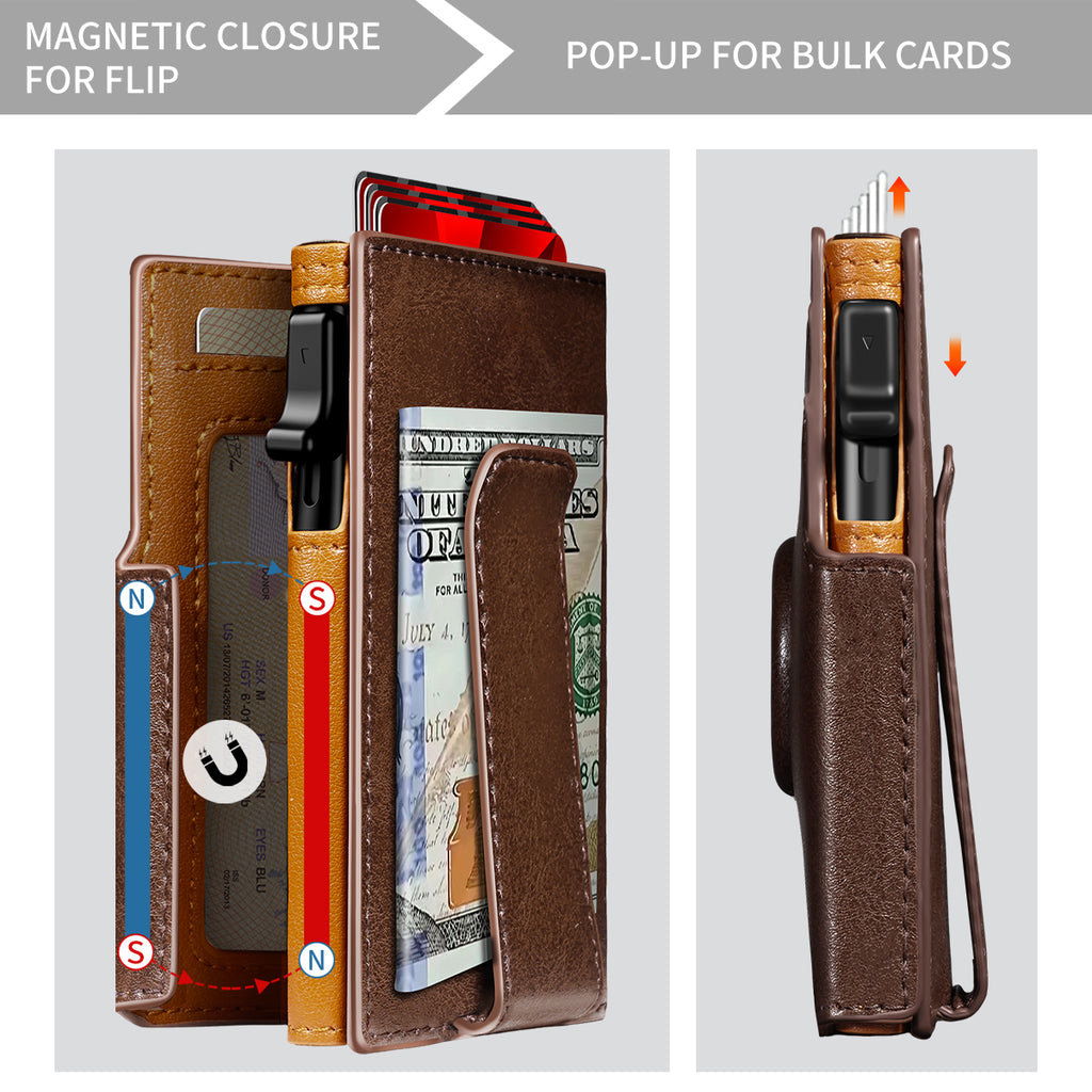 Bullearl Wallet for Men,with Money Clip 10 Cards Metal Case Smart Slim Pop Up Credit Card Holder Flip with Magnetic Closure RFID Blocking wallet