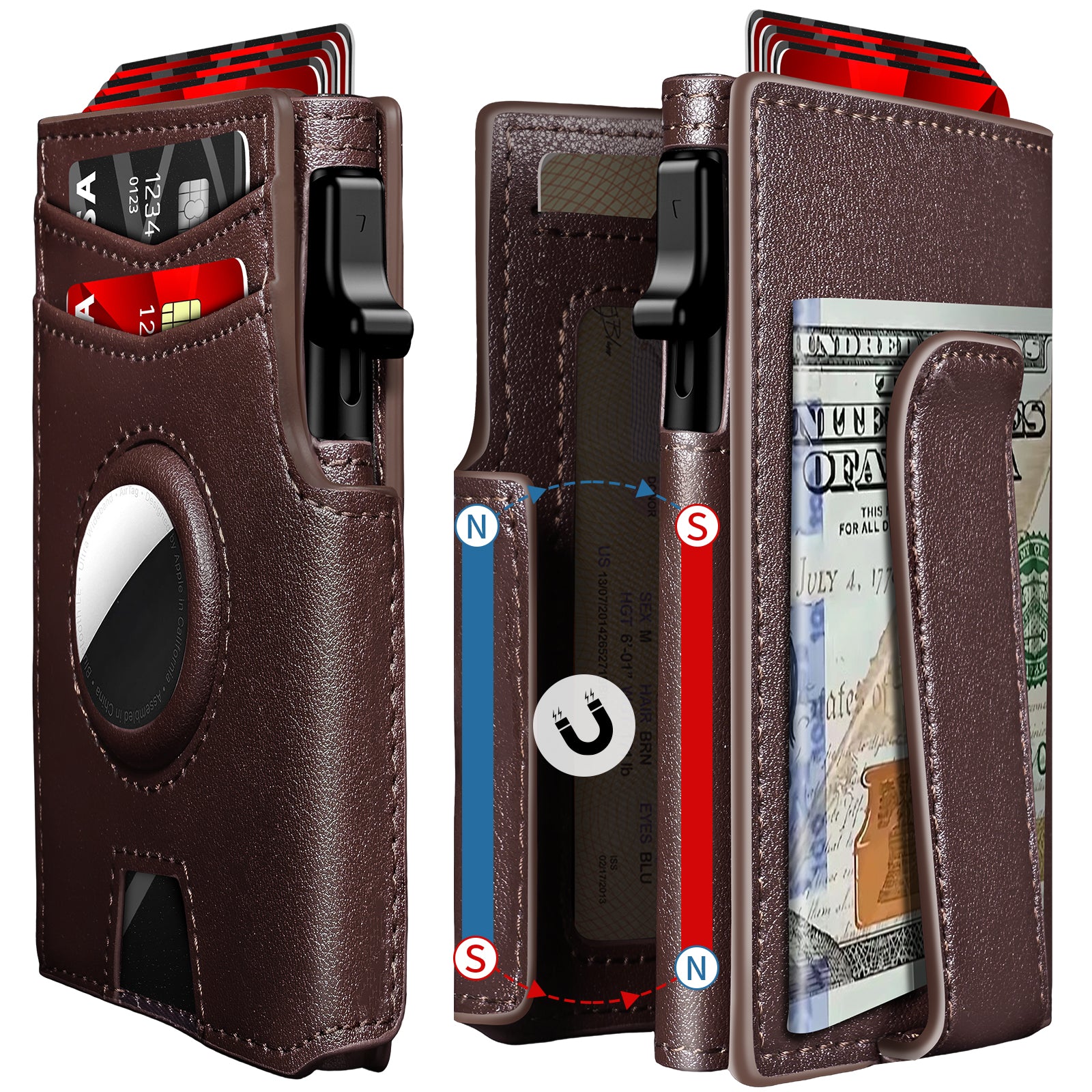 Bullearl Wallet for Men,with Money Clip 10 Cards Metal Case Smart Slim Pop Up Credit Card Holder Flip with Magnetic Closure RFID Blocking wallet