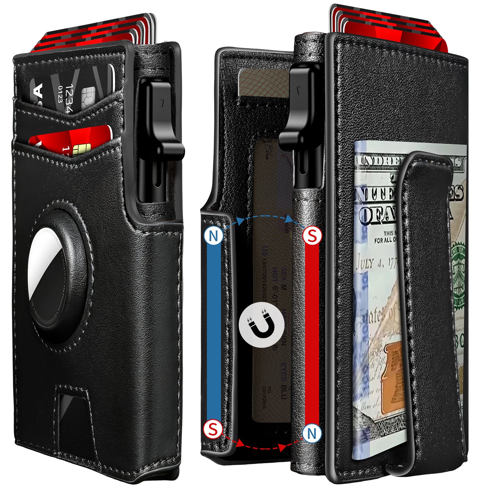 Bullearl Wallet for Men,with Money Clip 10 Cards Metal Case Smart Slim Pop Up Credit Card Holder Flip with Magnetic Closure RFID Blocking wallet